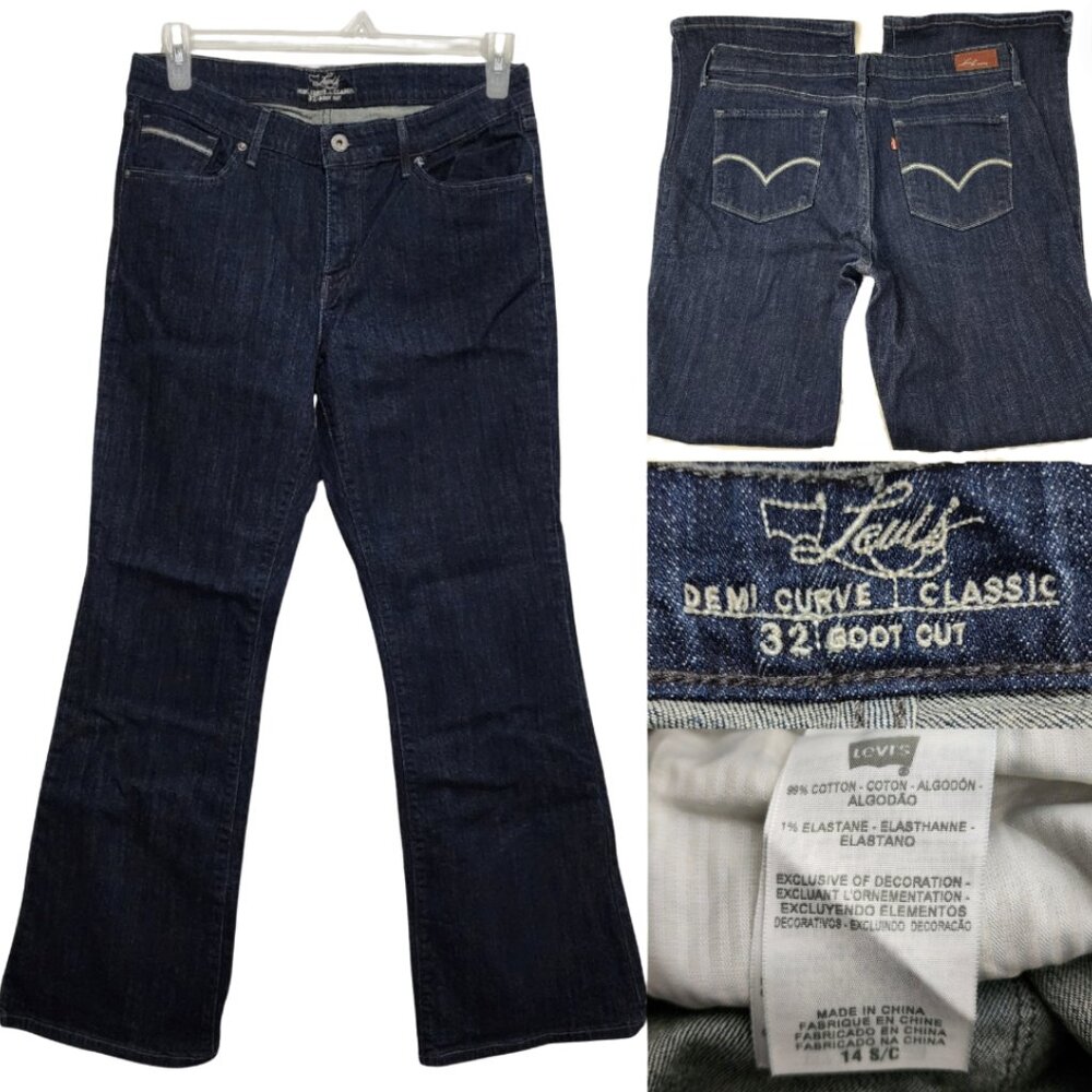 Levis Demi Curve Classic Boot Cut Womens 14 Short 32x30 Dark Blue Mid Rise Jeans